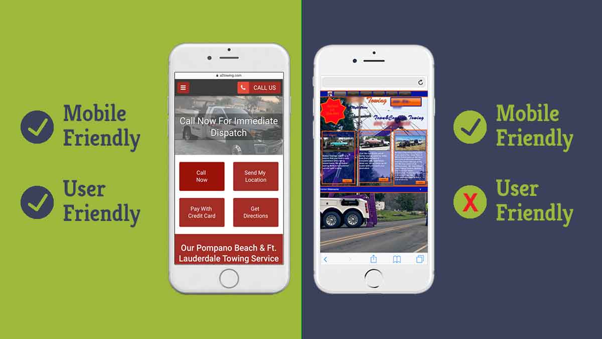 mobile friendly vs user friendly towing company website