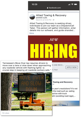 Two Facebook posts by a towing company.